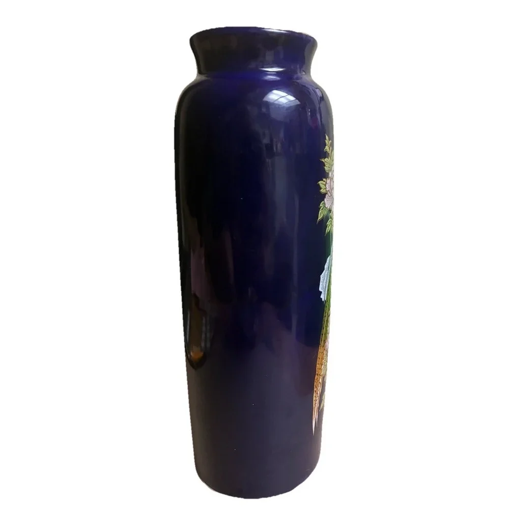 Vintage  Vase Cobalt‎ Blue Pheasant Kutani Style 9.5